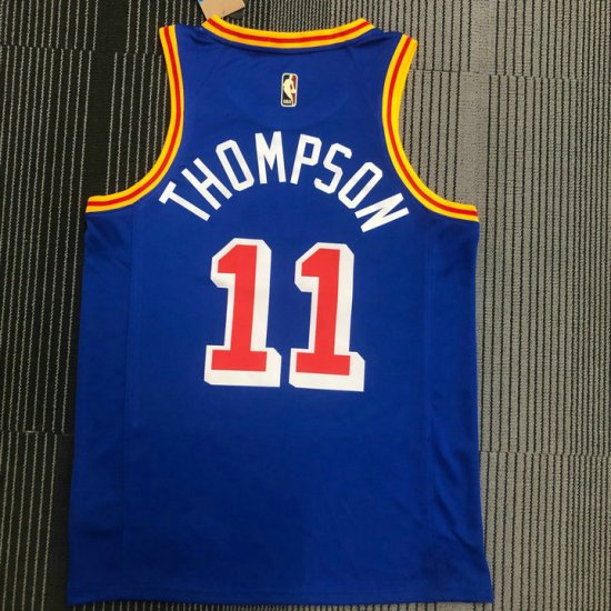 NBA 11 Thompson Warriors 75th Anniversary Maillot Maillot bleu imprimé